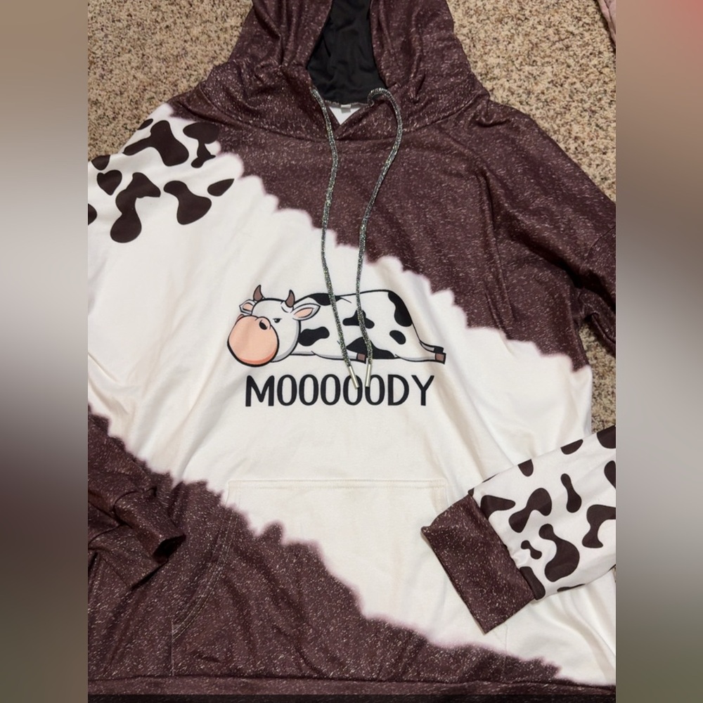 Moody Cow Kids Hoodie - Brown and White
